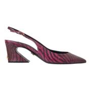 Maroon Zebra Lær Slingback Hæler