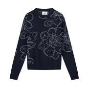 Brodert Blomst Navy Bomullsgenser