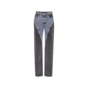 Blå Patchwork Straight Jeans Moderne Stil