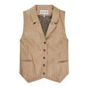 Pinstripe Vest med Krage og Lommer