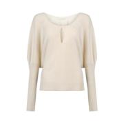 Ivory Drop-Neck Genser med Ballongermer