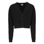 Svart Ull Cardigan V-Hals Genser