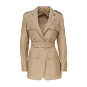 Brun Skinn Trenchcoat Beige