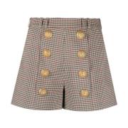 Elegant Houndstooth Shorts Beige