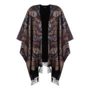 Blomstret Paisley Print Ull Silke Cape