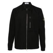 Svart Bomullsblanding Overshirt med Kompas Badge