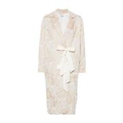 Krem Jacquard Beaded Coat