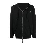 Svart Zip Hoodie med Snøring