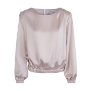 Satengbluse med elastisk kant