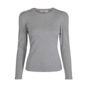 Elegant Melange Pullover Top med Puff-ermer