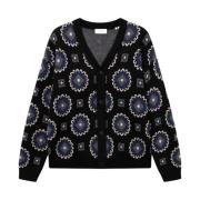 Paisley Intarsia Cardigan Svart/Blåprint