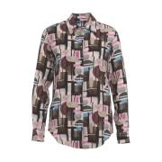 Retro Print Multi-farget Bluse