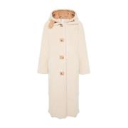 Beige Shearling Frakk Avtagbar Hette