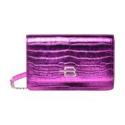 Wallet in fuchsia with laminated crocodile print