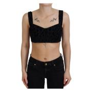 Elegant Svart Bomullsblanding Bustier Korsett Topp