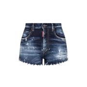 Mørk Vasket Slitt Denim Shorts