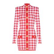 Gingham finstrikket kjole