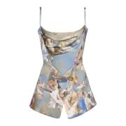 Sky Printed Satin Corset Top