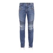 Tapered revet blå bomull jeans