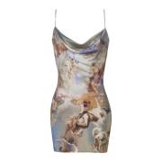 Sky printed satin babydoll dress