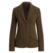 Oliven Lauren By Ralph Lauren Oliven Wool Blend Herringbone Tweed Blaz...