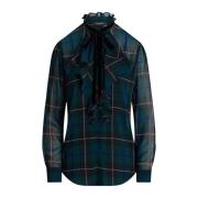 Blå Lauren By Ralph Lauren Blå/Sort/Grønn Plaid Ruffle Georgette Blous...