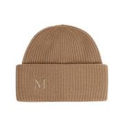 Kasjmir Ribbestrikket Beanie med Monogram Logo