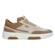 Brune og beige platåsneakers for kvinner laget av skinn og velur