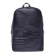 Backpack in black quilted leather with monogram