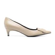 Beige Skinn Pumps med spiss tå