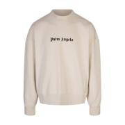 Hvit Crew-neck Sweatshirt med Logo Print