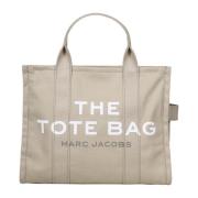 Beige Lerret Tote Bag med Logoer