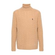 Beige Ull Turtleneck Genser med Logo