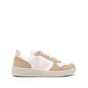 Beige/Hvite Sneakers med Perforert Detalj