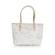 Geo Bianco Shopping Bag med Trykknappelukking