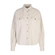 Hvit Corduroy Overshirt med Klassisk Krage