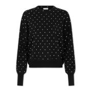 Svart Krystall Strikket Crewneck Genser