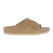 Beige Semskede Sandaler med Kork Såle