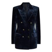 Midnight Blue Velvet Double-Breasted Blazer