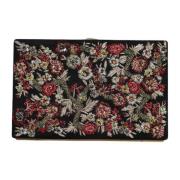 Svart Blomst Gullramme Clutch Pung