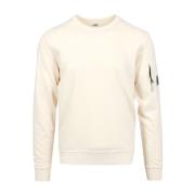 Beige Bomull Crew-Neck Sweater med glidelåslomme