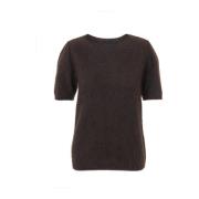 Brun Angora Pullover Stilig Rund Hals