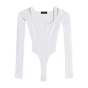 Beige Sculpting Strikket Bodysuit med Cut-Out