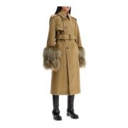 Lang Trenchcoat med Shearling Mansjetter