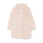 Beige Shearling Polstret Hettejakke