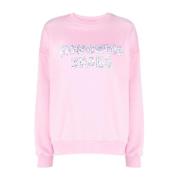 Rosa Crew Neck Genser med Logo Print