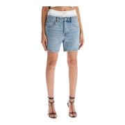 Denim bokser shorts med merkede detaljer