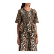 Leopard Print Smocked Cotton Top