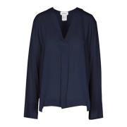 Crepe V-hals Bluse med Slouched Skuldre