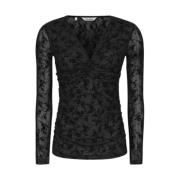 Mesh Blomster Twist V-Hals Topp